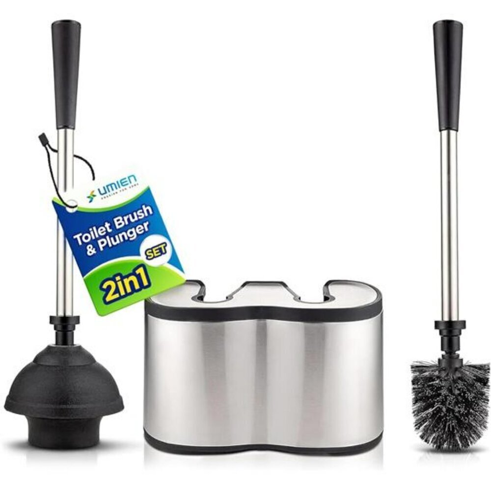 UMIEN Toilet Brush and Plunger Set Stainless Steel Anti-Rust Long Handles 2025